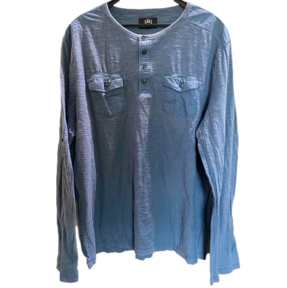 Rock & Republic Blue Cotton 1/4 Button Up Long Sleeve Shirt XL